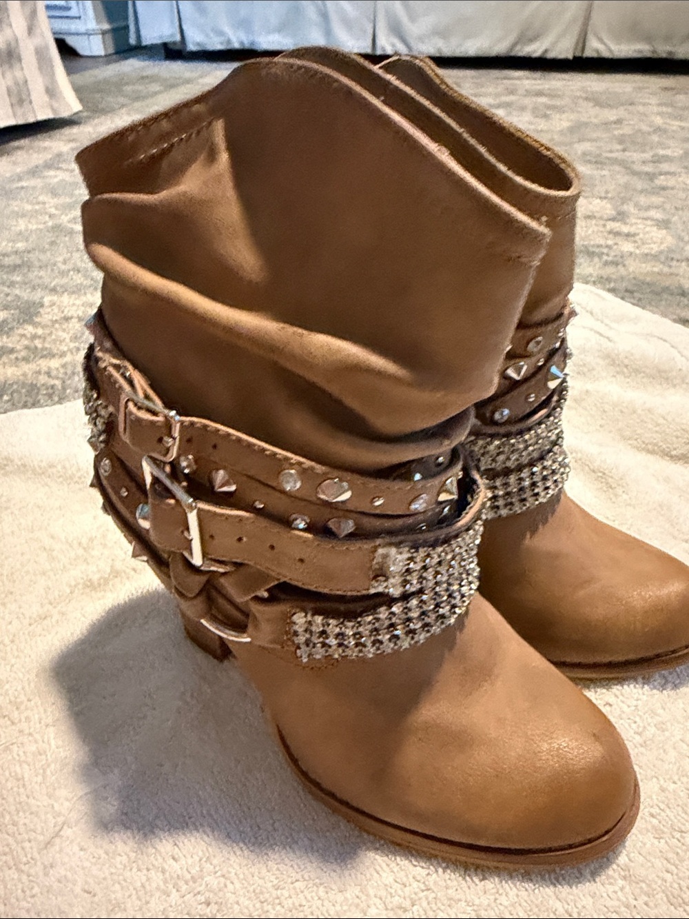 Hog Rated Studded Rhinestone Ankle Boots - Brown - Picture 2 of 7